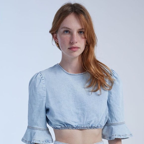 WEWOREWHAT Denim Crop Top - Picture 2 of 4